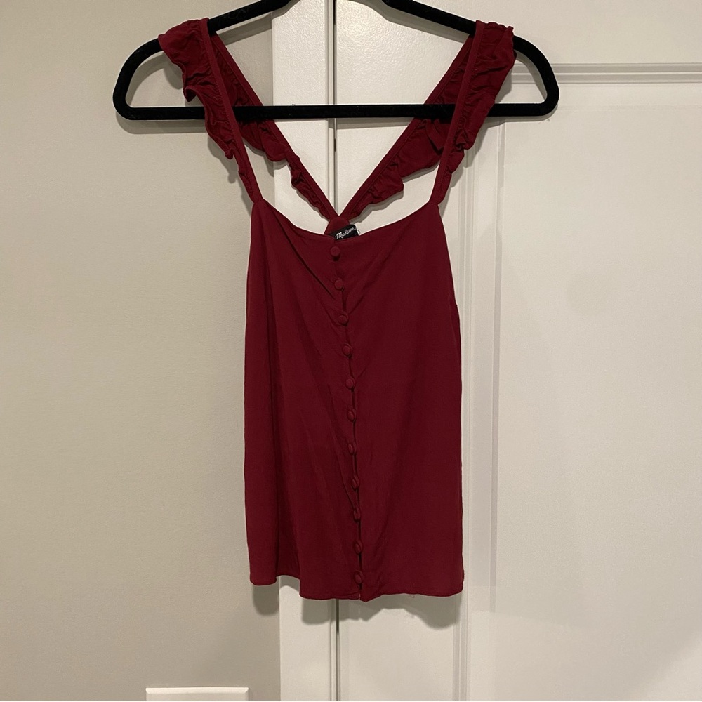 Madewell Red Ruched Sleeveless Camisole